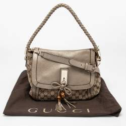 Pre Owned Gucci Beige/Gold GG Canvas and Leather Bella Flap Bag
