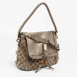Pre Owned Gucci Beige/Gold GG Canvas and Leather Bella Flap Bag