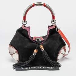مملوكة مسبقًا Gucci Black/Red Suede and Patent Leather Medium Babouska Indy Hobo