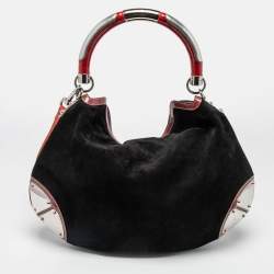 مملوكة مسبقًا Gucci Black/Red Suede and Patent Leather Medium Babouska Indy Hobo