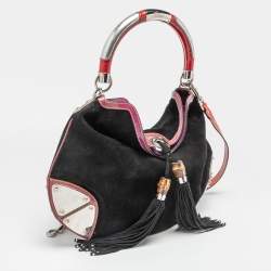 مملوكة مسبقًا Gucci Black/Red Suede and Patent Leather Medium Babouska Indy Hobo