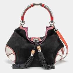 مملوكة مسبقًا Gucci Black/Red Suede and Patent Leather Medium Babouska Indy Hobo