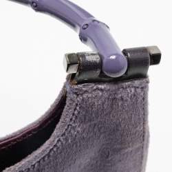 Pre Owned Gucci Purple Velvet Bamboo Top Handle Bag