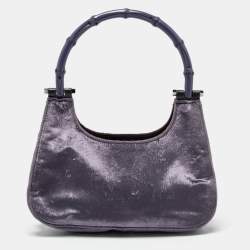 Pre Owned Gucci Purple Velvet Bamboo Top Handle Bag