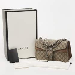 Pre Owned Gucci Beige GG Supreme Canvas and Suede Small Dionysus Shoulder Bag