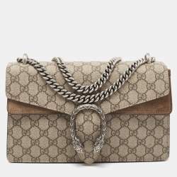 Pre Owned Gucci Beige GG Supreme Canvas and Suede Small Dionysus Shoulder Bag