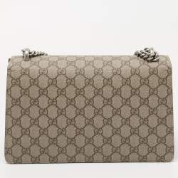 Pre Owned Gucci Beige GG Supreme Canvas and Suede Small Dionysus Shoulder Bag