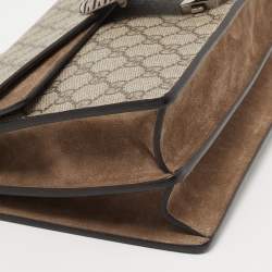 Pre Owned Gucci Beige GG Supreme Canvas and Suede Small Dionysus Shoulder Bag