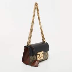 Gucci Black/Beige GG Supreme Canvas and Leather Small Padlock Shoulder Bag