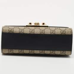 Gucci Black/Beige GG Supreme Canvas and Leather Small Padlock Shoulder Bag