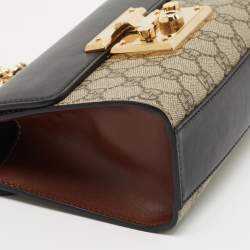 Gucci Black/Beige GG Supreme Canvas and Leather Small Padlock Shoulder Bag
