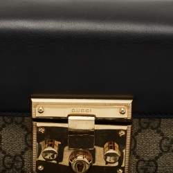Gucci Black/Beige GG Supreme Canvas and Leather Small Padlock Shoulder Bag