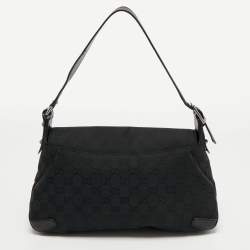 Gucci Black GG Canvas Small Horsebit Chain Shoulder Bag