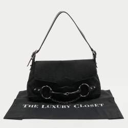 Gucci Black GG Canvas Small Horsebit Chain Shoulder Bag