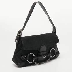 Gucci Black GG Canvas Small Horsebit Chain Shoulder Bag