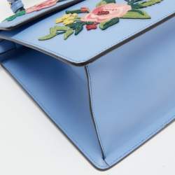 Pre Owned Gucci Blue Floral Embroidered Leather Medium Sylvie Top Handle Bag