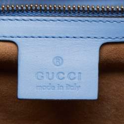 Pre Owned Gucci Blue Floral Embroidered Leather Medium Sylvie Top Handle Bag
