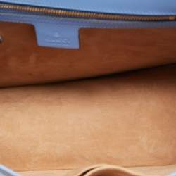 Pre Owned Gucci Blue Floral Embroidered Leather Medium Sylvie Top Handle Bag