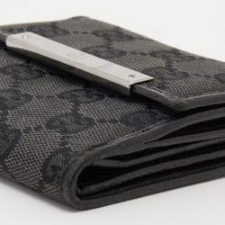 Gucci Black GG Canvas and Leather Flap Compact Wallet