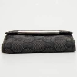 Gucci Black GG Canvas and Leather Flap Compact Wallet