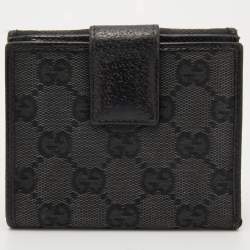 Gucci Black GG Canvas and Leather Flap Compact Wallet