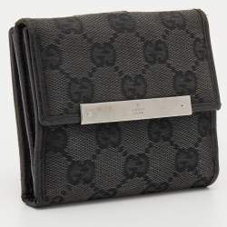 Gucci Black GG Canvas and Leather Flap Compact Wallet