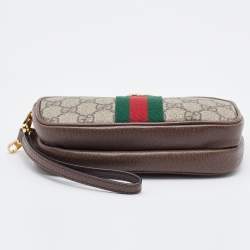 Pre Owned Gucci Beige/Brown GG Supreme Canvas and Leather Ophidia Wristlet