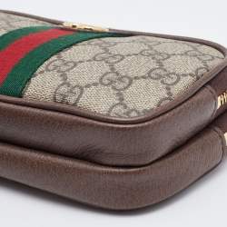 Pre Owned Gucci Beige/Brown GG Supreme Canvas and Leather Ophidia Wristlet
