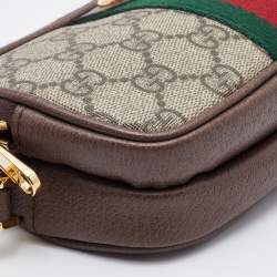 Pre Owned Gucci Beige/Brown GG Supreme Canvas and Leather Ophidia Wristlet
