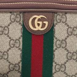 Pre Owned Gucci Beige/Brown GG Supreme Canvas and Leather Ophidia Wristlet