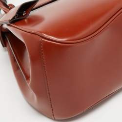 Pre Owned Gucci Brown Glossy Leather Medium Lady Lock Top Handle Bag