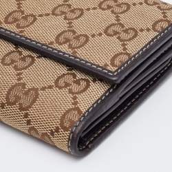 Gucci Beige/Brown GG Canvas and Leather Flap Continental Wallet