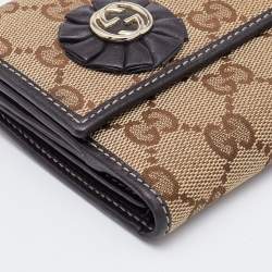 Gucci Beige/Brown GG Canvas and Leather Flap Continental Wallet