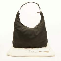 Pre Owned Gucci Dark Brown Nylon and Leather Hobo