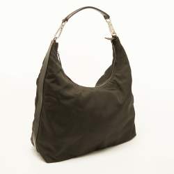 Pre Owned Gucci Dark Brown Nylon and Leather Hobo