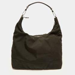 Pre Owned Gucci Dark Brown Nylon and Leather Hobo