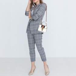 Pre Owned Gucci White Leather Mini Web Sylvie Top Handle Bag