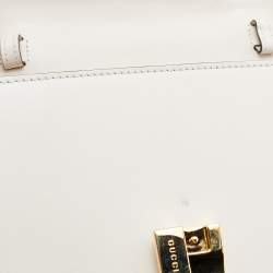 Pre Owned Gucci White Leather Mini Web Sylvie Top Handle Bag