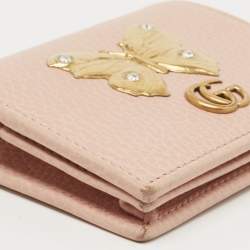 Gucci Light Pink Leather Butterfly Embellished Flap Card Case 