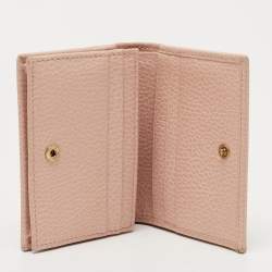 Gucci Light Pink Leather Butterfly Embellished Flap Card Case 