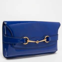 Pre Owned Gucci Royal Blue Patent Leather Bright Bit Clutch