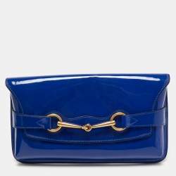 Pre Owned Gucci Royal Blue Patent Leather Bright Bit Clutch