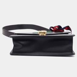 Pre Owned Gucci Black Leather Small Web Sylvie Flap Shoulder Bag