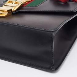 Pre Owned Gucci Black Leather Small Web Sylvie Flap Shoulder Bag