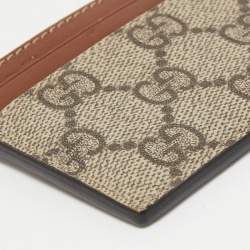 Gucci Beige/Tan GG Supreme Canvas and Leather Card Holder  