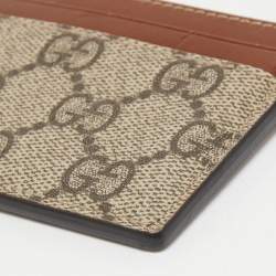 Gucci Beige/Tan GG Supreme Canvas and Leather Card Holder  