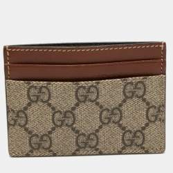 Gucci Beige/Tan GG Supreme Canvas and Leather Card Holder  