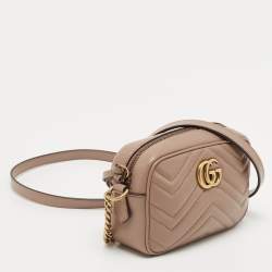 Gucci Beige Matelassé Leather Mini GG Marmont Camera Bag
