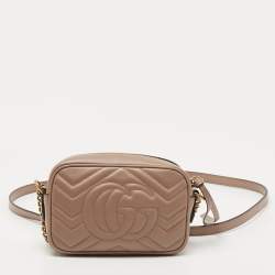 Gucci Beige Matelassé Leather Mini GG Marmont Camera Bag