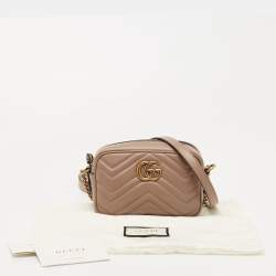 Gucci Beige Matelassé Leather Mini GG Marmont Camera Bag
